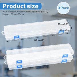 FIREBOOMOON 3 Pack Translucent Plastic Paint Brush Holder, Long Paint Brushes Watercolor Pens Pencils Drawing Tools Storage Box Container Case(13" x 2.8" x 1.4")