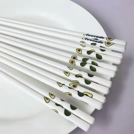 10 Pairs Ceramic Chopsticks With Avocado Pattern, 9.72 inch High-grade Bone Porcelain Chopsticks with Delicate Box, Chinese Stylish Easy to Clean, Reusable Dishwasher Safe Microwave Safe Chopsticks