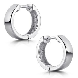 MATERIA by Matthias Wagner SO-441 Hinged Hoop Earrings 925 Silver Wide - 5 mm / Diameter 15 mm Rhodium-Plated, Sterling Silver