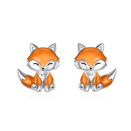 Shusukue Fox Earrings 925 Sterling Silver Fox Stud Earrings Cute Animals Stud Earrings Fox Birthday Jewelry Gifts for Women Teens (Orange)