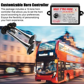 110dB Dual Trumpet Air Horn Loud Electric Horn 12-24V with 12 Sounds Horn Controller for Car Truck RV Marine Boat