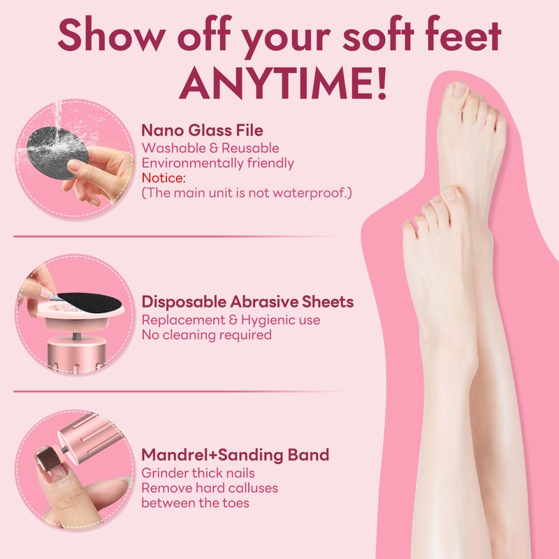 JINYAWA Electric Foot Callus Remover - 2-in-1 Rechargeable Cordless Foot