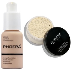 PHOERA Foundation,PHOERA Face Powder, Soft Focus Setting Powder,PHOERA Foundation Makeup for Women, PHOERA Full Coverage Foundation (102 Nude+N.01 Translucent)