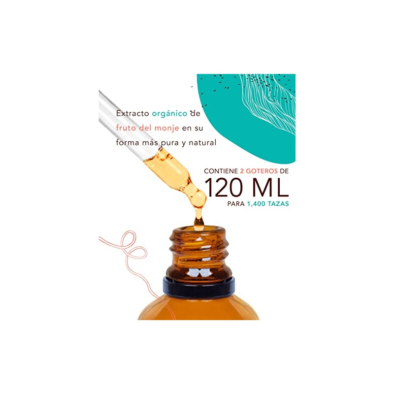 Monk Fruit Orgánico Líquido, 120 ml, Duopack, Rinde 1400 tazas,