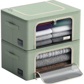 Sorbus Sorbus Storage Bins with Metal Frame - Stackable & Foldable Clothes Organizer Bags - Oxford Fabric Storage Containers with Large Clear Window & Carry Handles, Bedroom Organization for Bedding & Linen