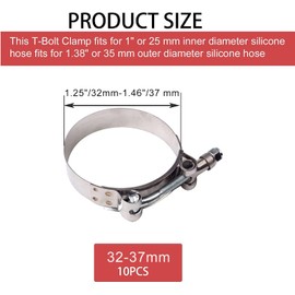 10PCS Stainless Steel T-Bolt Clamps Turbo Intake Intercooler Clamp Range 32-37mm for 1 Inch Hose ID