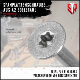 SCREW REBEL Spanplattenschrauben Edelstahl A2-4,5x100 mm, 25 Stck mit Teilgewinde, rostfrei, Torx, Senkkopf, ETA Zulassung, Edelstahlschrauben TX20