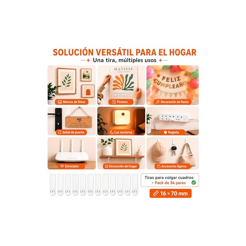 36 Pares 3M Adhesivos para pared, Picture Hanging Tiras, Colgar