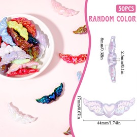 SOFPLATE 50Pcs Wings Beads Small Angel Wing Beads Iridescent Opaque Acrylic Colorful Christmas Luminous Glow in the Dark Fairy Heart Spacer Bead for Jewelry Making Bracelet Necklace Supplies DIY Craft