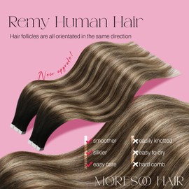 Moresoo Hair Extensions Tape in Human Hair Balayage Tape in Extensions Black Root Ombre to Dark Brown with Golden Blonde Human Hair Tape in Hair Extensions Remy Tape in Real 24 inch 20Pcs/50G #1B/4/14