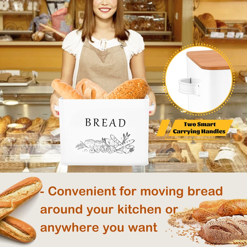 E-far Bread Box for Kitchen Countertop, Metal Bread Storage Container