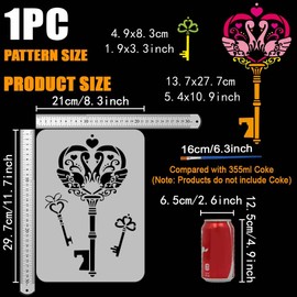 FINGERINSPIRE Heart Key Stencil 29.7 x 21 cm Swan Stencil with a Brush Love Key Painting Stencil Valentine's Day Themes Keys Drawing Templates for Painting on Wall Tiles Floor Paper