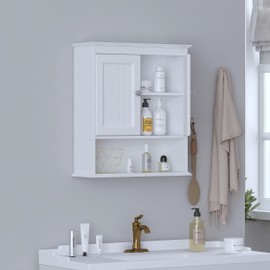 Spirich Bathroom Cabinet Wall Mounted with Doors, Wood Hanging Cabinet with Doors and Shelves Over The Toilet, Bathroom Wall Cabinet White