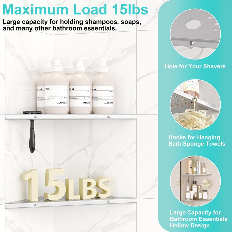 Qeke 10" Bathroom Corner Shelf, 2 Pack Recessed Shower Shelf