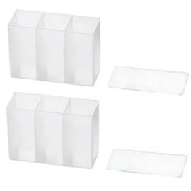 Beufee 2PCS Lipstick Holder, Makeup Brush Holder Wall Mounted Lipstick Holder Lip Gloss Organizer 3 Grid Hanging Transparent Pencil Holder