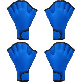 2 Pairs Swimming Gloves Aquatic Swim Training Gloves Neoprene Gloves Webbed Fitness Water Resistance Training Gloves for Swimming Diving with Wrist Strap (Blue,Large)