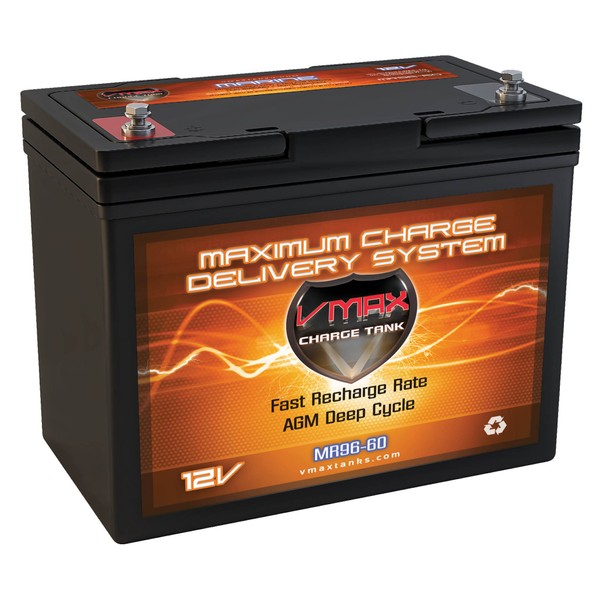 VMAX MR96-60 12V 60Ah AGM Deep Cycle Battery for Newport Vessels X-Series 55 lb. Thrust Saltwater Transom Mounted Electric Trolling Motor