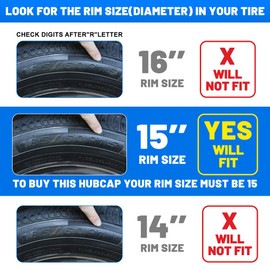 ROXX 4Pcs Set 15inch Universal Wheel Rim Cover Hubcaps Replacement (Only Fit for Iron Hub), ABS Material Snap On Car Truck SUV Hub Cap (5083,Black Lacquer)