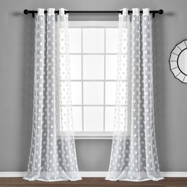 Lush Decor White Textured Dot Grommet Sheer Window Curtain Panel Pair (84" x 38"), 84" x 38