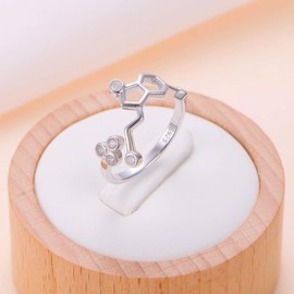 JZMSJF 925 Sterling Silver Serotonin Ring Molecule Adjustable Ring Chemistry Jewelry Gift for Women Adults Science Lovers, Metal, Cubic Zirconia
