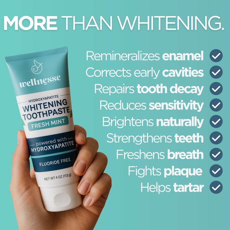 Wellnesse Whitening Hydroxyapatite Toothpaste with Xylitol, Natural Fluoride-Free Teeth Whitening