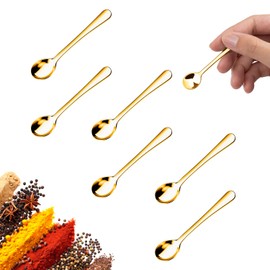 Small Spoons for Spice Jars 6 Pcs Mini Spoons Set, 2.9 Inch SUS 304 Stainless Steel Tiny Spoon for Spices, Salt, Pepper, Condiment, Sugar, Honey, Coffee (Gold)