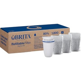 Brita Refillable Filter Starter Kit for Pitchers and Dispensers, BPA-Free, 80% Less Plastic*, Each Lasts Two Months, Includes 1 Shell and 3 Refillable Water Filters