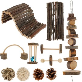Juguetes de hámster conjunto juguetes de tigla de cuello de madera natural dientes cariñales hámster masticando juguete divertido juguetes hámster accesorios de juguete de jaula 11 juguetes d