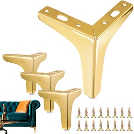 LIHYL Patas para Muebles,Juego de 4 Patas de Muebles de Metal de 10cm,Patas Triangulares Mate de Repuesto para Sofá, Mesa de Café, Armario,Soporte de televisión con Protectores de Piso de Goma (Oro)