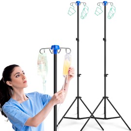 ITEFDTUTNE 2 Pack IV Pole Portable IV Pole with Drip Bag Stand, Foldable IV Pole Stand 29 to 79" Adjustable Height Pole with 4 Hook, for Clinic Home Care Travel