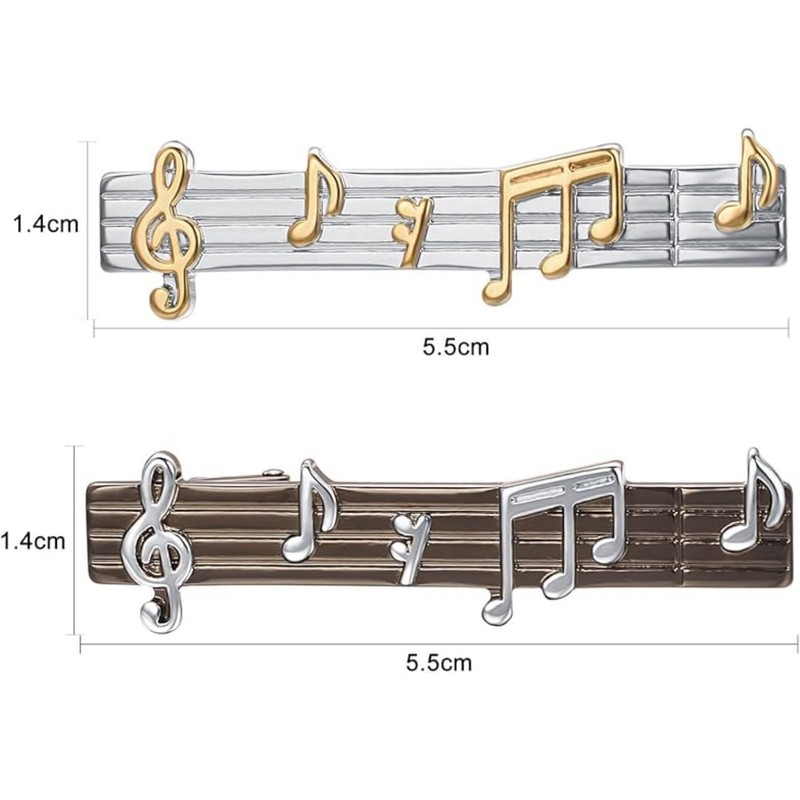 RunootPR 2-piece Set Men's Music Note Tie Clip, Silver Black