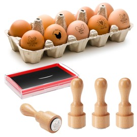 Nuanchu 4 Pcs Fresh Egg Stamp Round Wooden Rubber Stamp for Eggs Chicken Egg Label Stamp Mini Egg Carton Stamp with Ink Pad for Chicken Coop Egg Stamper Home Farm Supplies (Classic Style)