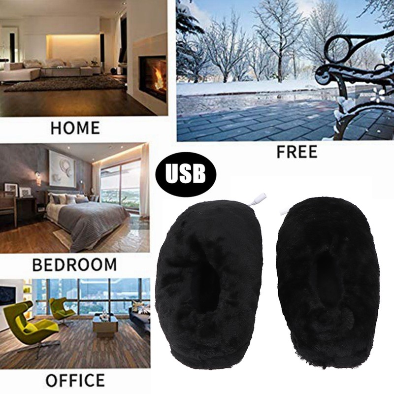 USB Heating Shoes Men Women Washable Outdoor Soft Plush Electric