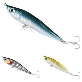 3 Pack Sinking Pencil Popper Hard Fishing Lures or Crankbaits Plugs for Bass Salmon Redfish Trout Walleye 60
