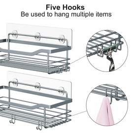 Orimade Shower Shelf No Drilling SUS304 Stainless Steel Shower Shelf with 5 Hooks Shower Baskets for Bathroom Kitchen Toilet Pack of 2 Grey