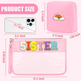 BuyCard 2 Pcs Big Sister Gift Chenille Letter Bags for Travel Preppy Patch Makeup Bag Zipper Nylon &PVC Waterproof Cosmetic Bag Sister Organizer Pouch Toiletry Bag Sister Gifts for Sis Women Friends