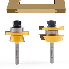 Newdeli 2Pcs Shaker Rail and Stile Router Bit Set 1/4 Inch Shank Tongue and Groove Router Bits Professional Carbide Milling Cutters for Woodworking for Cabinet Door