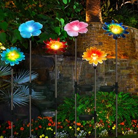 6 Pack Solar Garden Lights Outdoor Decor,Stake Yard Figurine Colorful Flower Light, Housewarming Ornament for Patio, Lawn, Yard, Pathway (Art Deco)