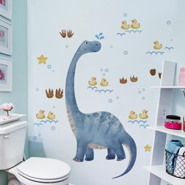 Yeysynana Dinosaur Wall Stickers Decals, Watercolor Dino Footprint Duckling Neutral Wall Art Stickers for Baby Kids Boys Girls Toddler Room Nursery Bedroom Classroom Playroom Home Decor