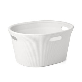 Superio Ribbed Collection - Decorative Plastic Laundry Basket with Cut-Out Handles, White (1 Pack) Hamper Organzier for Bedroom Bathroom College Dorm Room 35 Liter…
