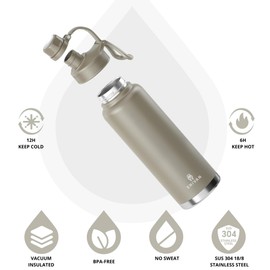 ENIVAN, 1L Insulated Stainless Steel Water Bottle with Straw and Spout Lids – BPA-Free, Leakproof Sports Water Bottle for Gym, Fitness, Hiking, Camping, Office, School - Beige
