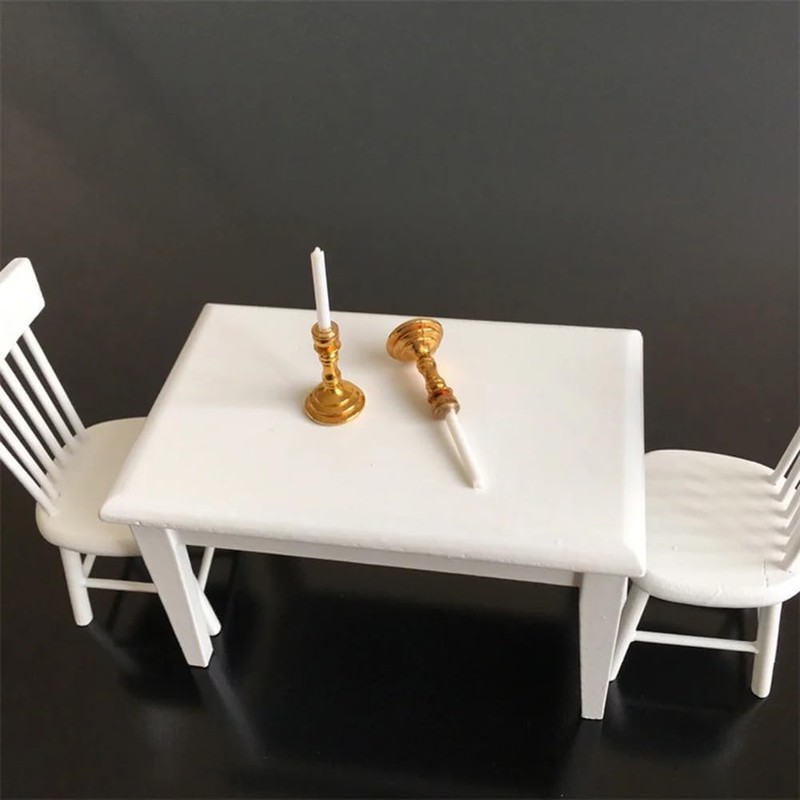 2Pcs Gold Miniature Candle Holders, 1/12 Scale Dollhouse Candlesticks Set