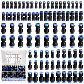 90PCS Quick Connect Air Hose Fittings, Josaton 1/8, 5/32, 1/4, 5/16, 3/8, 1/2 Inch Straight Push to Connect Fittings Kit Quick Release Pneumatic Connectors Air Line Fittings