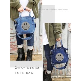 DIVA Rose Women's Tote Bag, Shoulder Bag, 2-Way Denim, Small, Mini Bag, Sparkling Smile, indigo blue