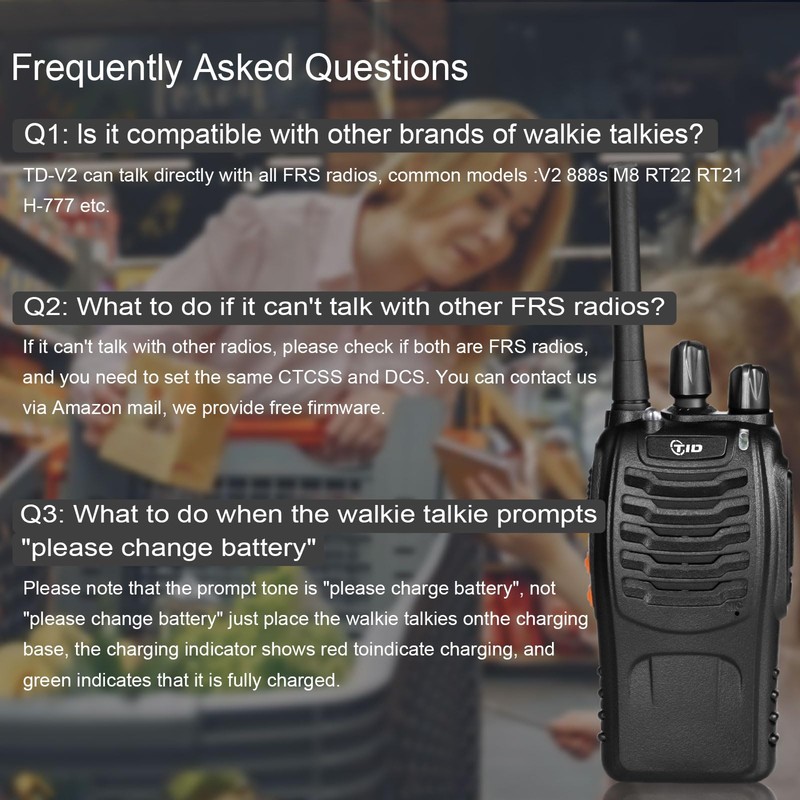 TIDRADIO TD-V2 Walkie Talkies for Adults Long Range, Frequency Copy,