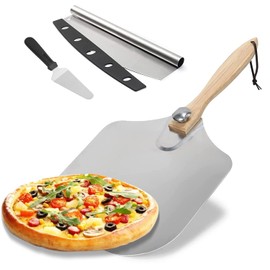 Pizza Peel 12 x 14 Inch, Aluminum Metal Pizza Paddle, Pizza Spatula with Foldable Wooden Handle, Easy Storage, Pizza Spatula Paddle, Pizza Oven Accessories, Pizza Cutter & Pizza Shovel Included