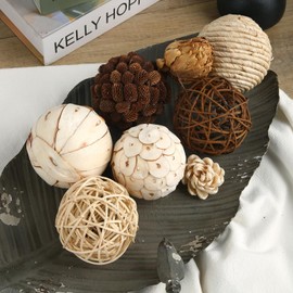 CIR OASES Decorative Bowl & Vase Filler Balls for Home Decor, Set of 6 PCS Natural Tone Rattan Wicker Balls Centerpieces Decoration, Decorative Orbs Vase Bowl Filler for Table Centerpieces