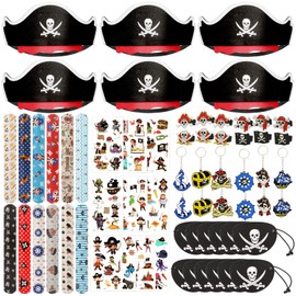 HOWAF Pirate Children's Birthday Party Bag Pirate Party Pirate Hat Pirate Eye Patch Children Pirate Snap Bracelets Key Ring Pirate Tattoo Children Boys Girls Pirate Decoration