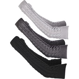 Bememo 3 Pairs Arm Warmers Long Fingerless Gloves Knit Wrist Warmers with Thumb Hole Open Finger Arm Socks for Women Adult(Black, Light Gray, Dark Grey)