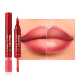 JUAAZIN Rose Pink Dual-Ended Liquid Watercolor Lip Liner & Hydrating Tinted Lip Oil, Highly Pigmented Long Lasting Lip marker pen, Smudge Proof Natural Finish, Precise Chisel Tip Marker 03#